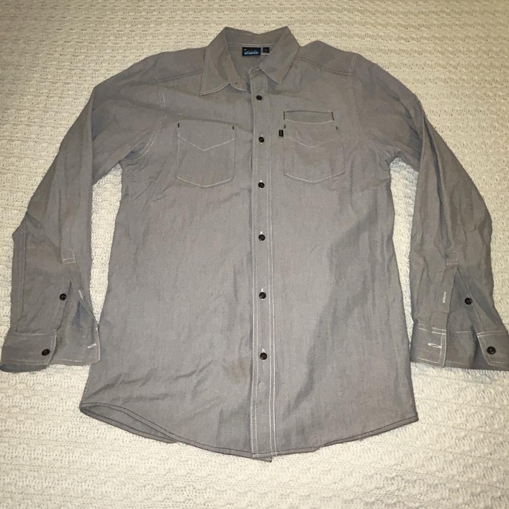 Kavu Men's Medium Gray Local-Worldwide Chambray Button Up Shirt